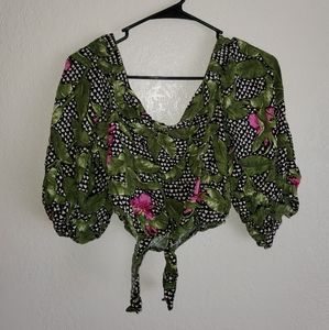 Tropical Off the Shoulder Cropped Top